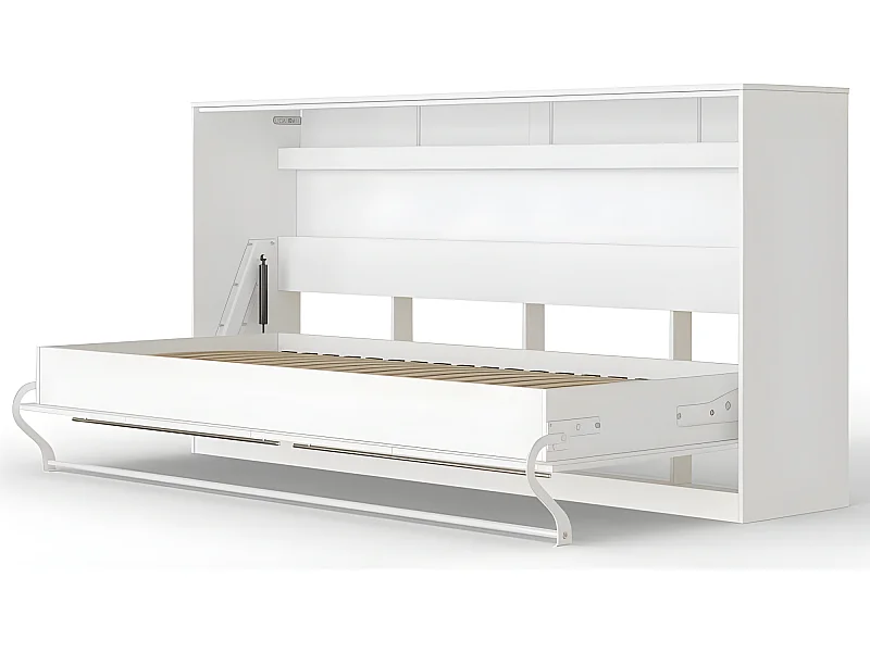 Armoire Lit escamotable 90x200cm Supérieur Horizontal Lit Rabattable Lit Mural Blanc/blanc