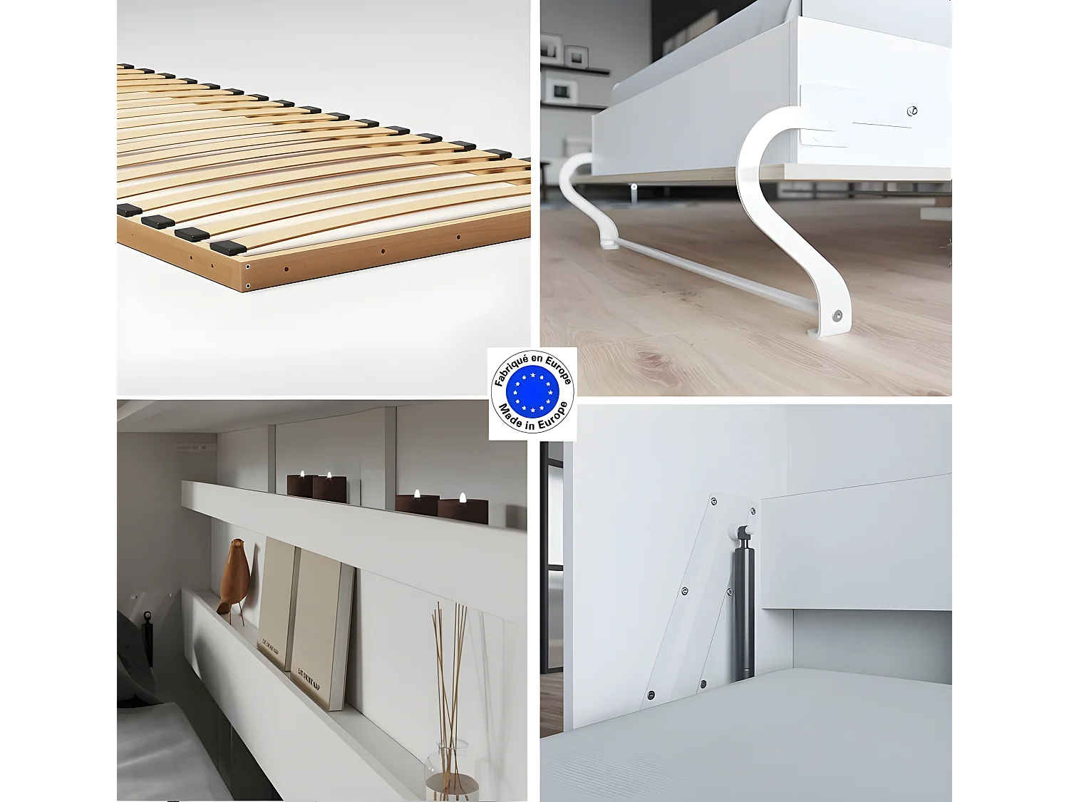 Armoire Lit escamotable 90x200cm Supérieur Horizontal Lit Rabattable Lit Mural Blanc /Chêne Sonoma