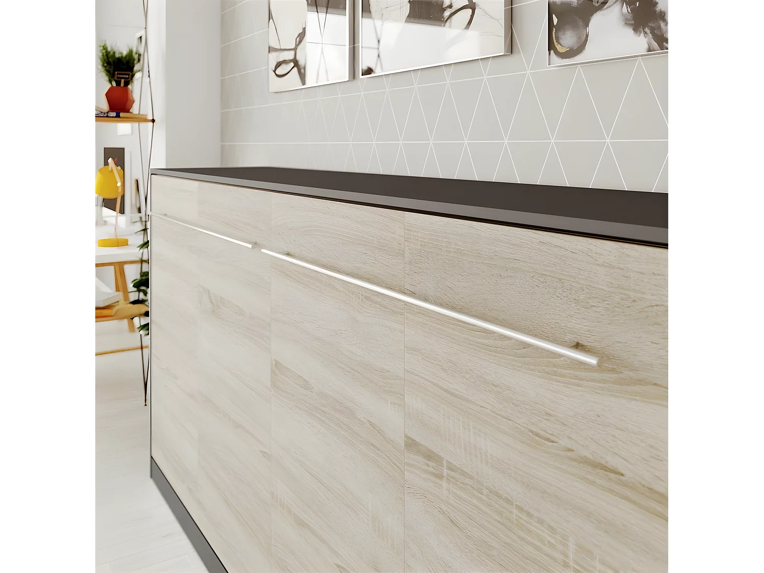 Armoire Lit escamotable 90x200cm Supérieur Horizontal Lit Rabattable Lit Mural Blanc /Chêne Sonoma