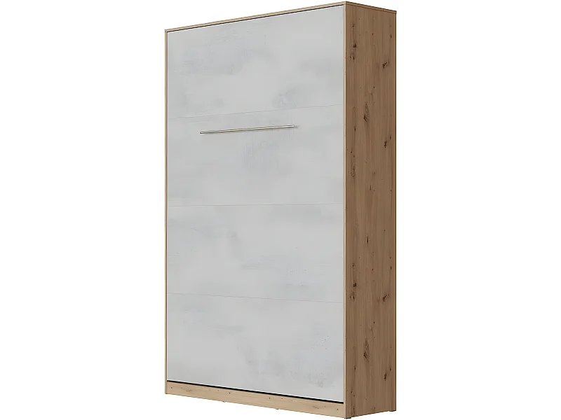 Armoire Lit escamotable 120x200cm Vertical Lit Rabattable Lit Mural Supérieur Chêne Sauvage/Béton