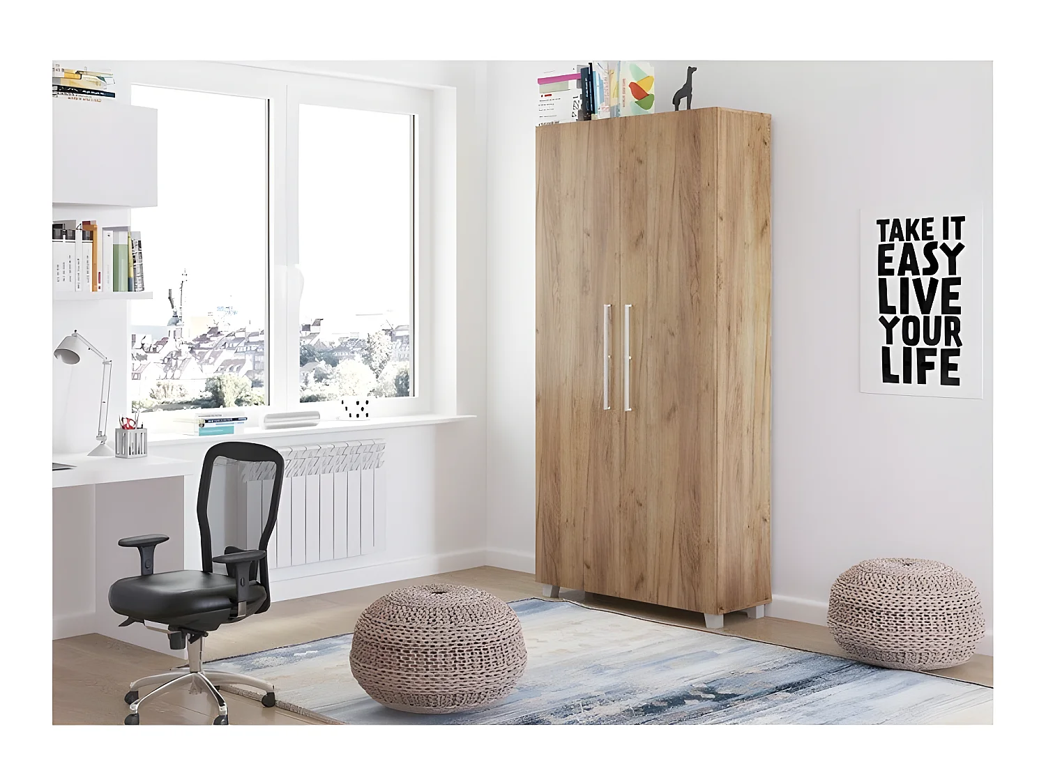 Armoire Lit escamotable Vertical 90x200 cm Or Artisan avec porte Lit Rabattable Lit Mural Todor