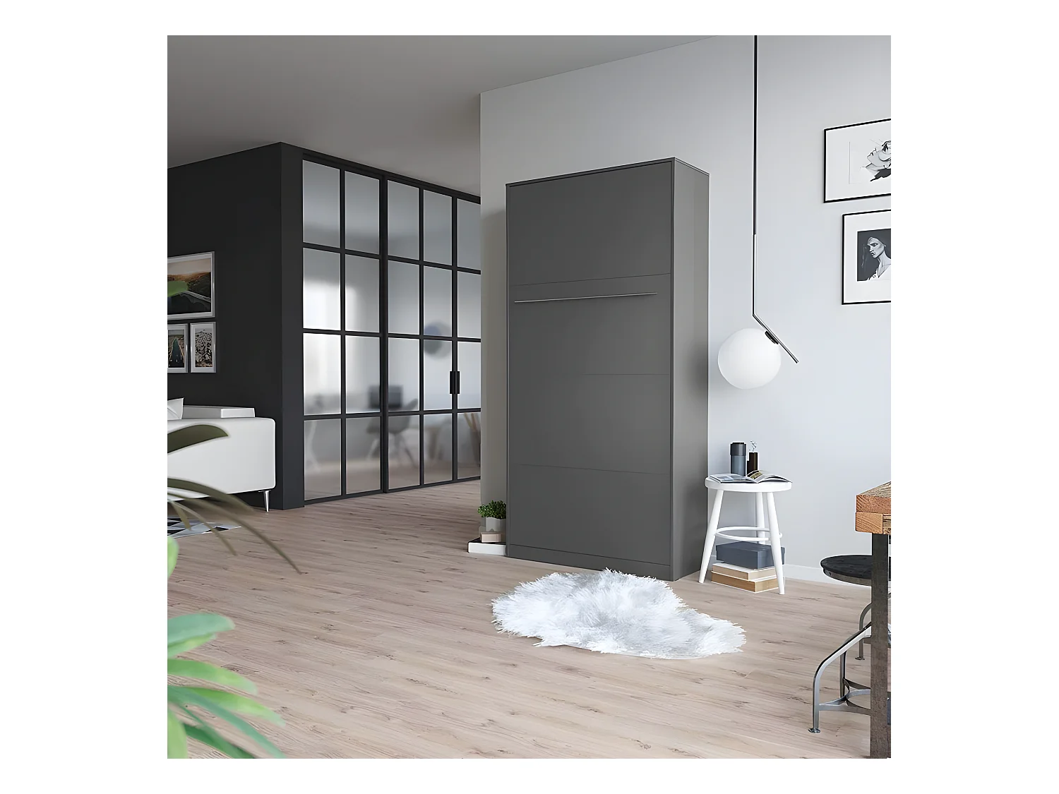 Armoire Lit escamotable 90x200cm Vertical Lit Rabattable Lit Mural Supérieur Anthracite/Anthracite