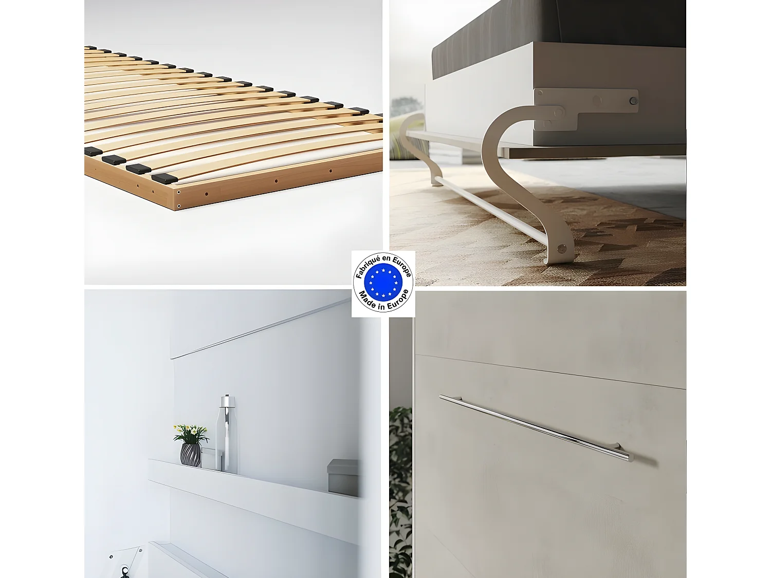 Lit escamotable +2 Placards Vertical 90x200+(80x2)cm Lit Rabattable Lit Mural Standard Blanc/Béton