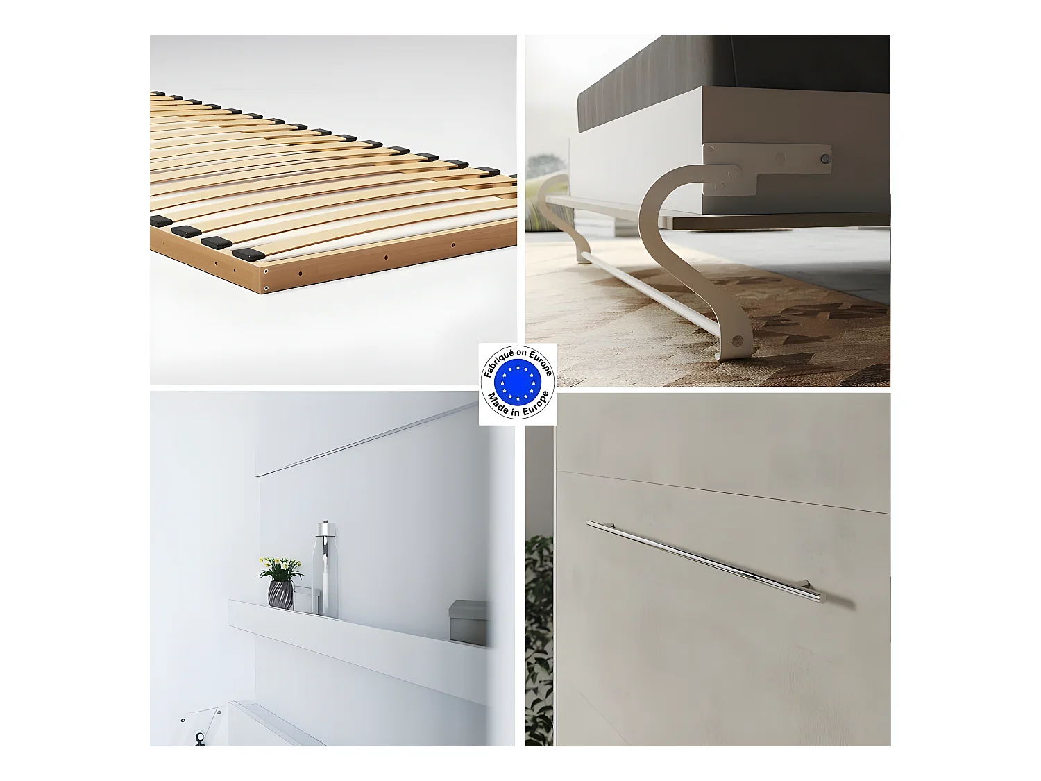 Lit escamotable +2 Placards Vertical 90x200+(80x2)cm Lit Rabattable Lit Mural Standard Blanc/Béton