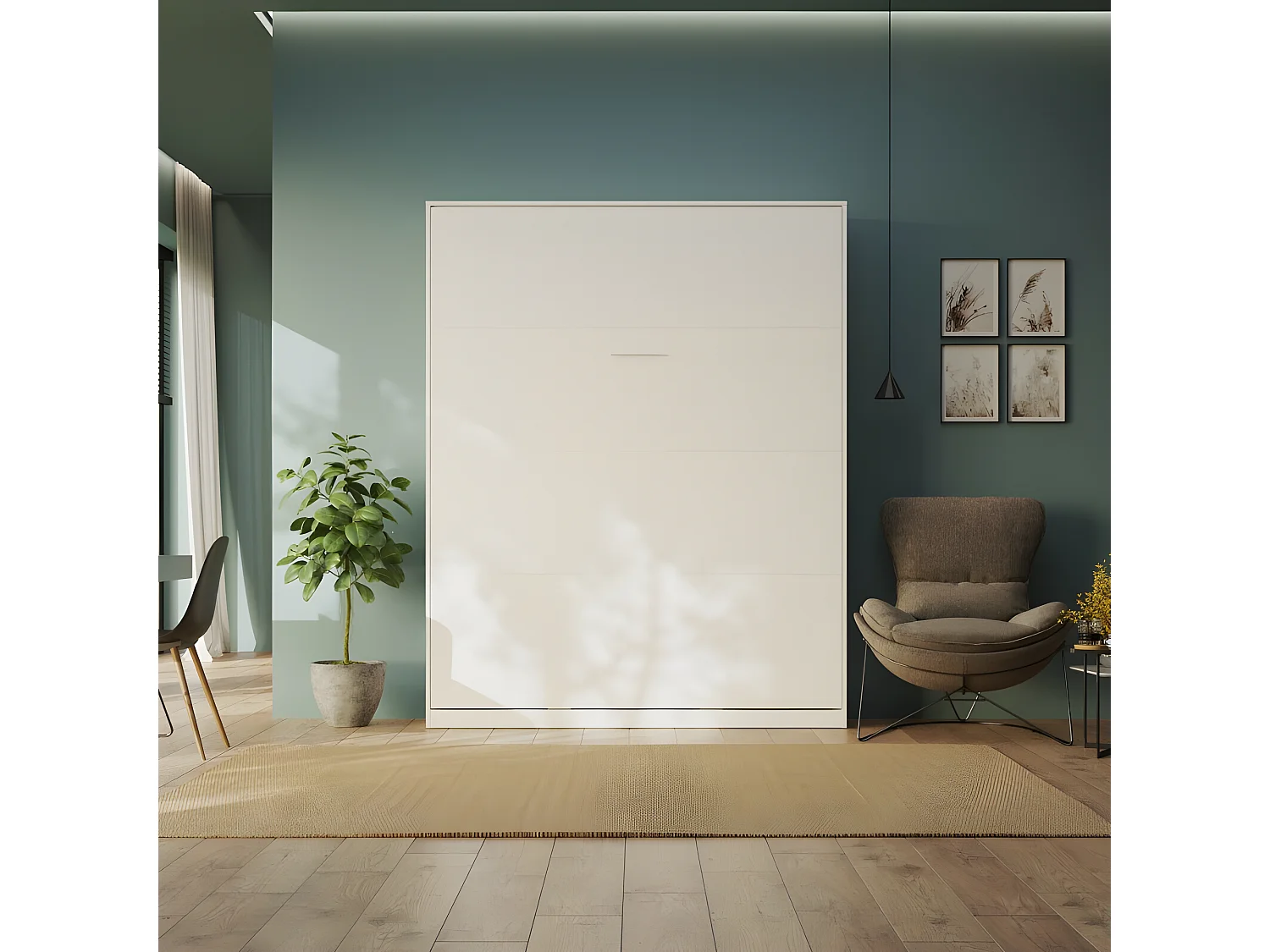 Armoire Lit escamotable 160x200cm Blanc Vertical Lit Rabattable Lit Mural C*Adore