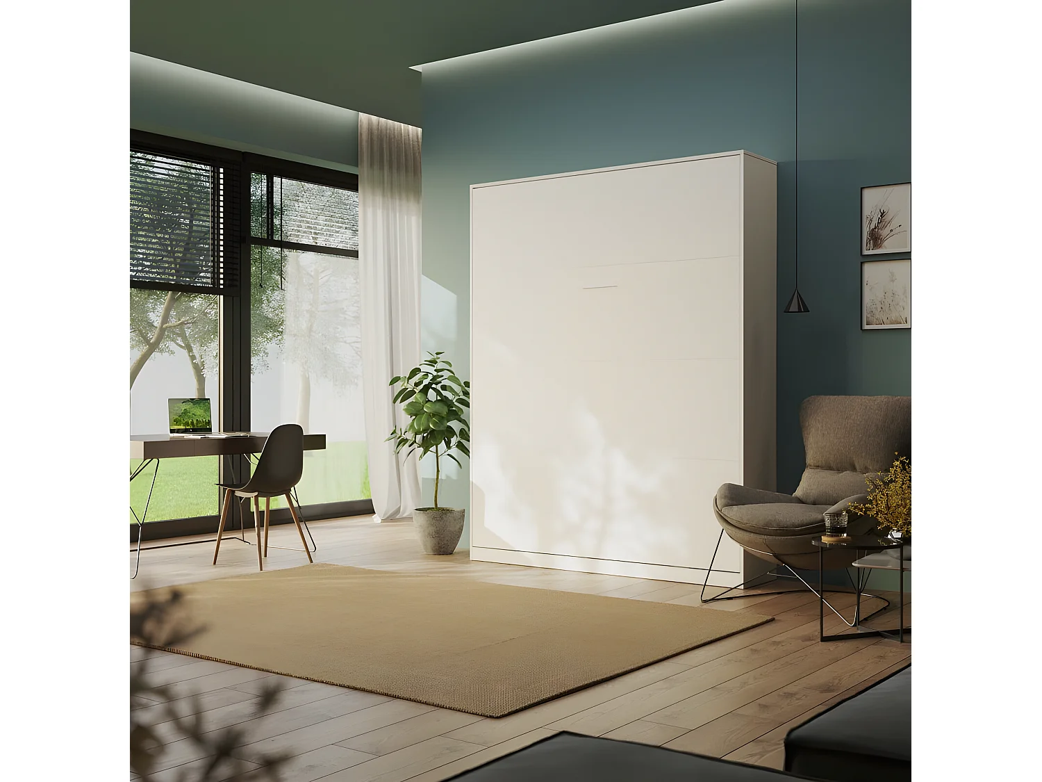 Armoire Lit escamotable 160x200cm Blanc Vertical Lit Rabattable Lit Mural C*Adore