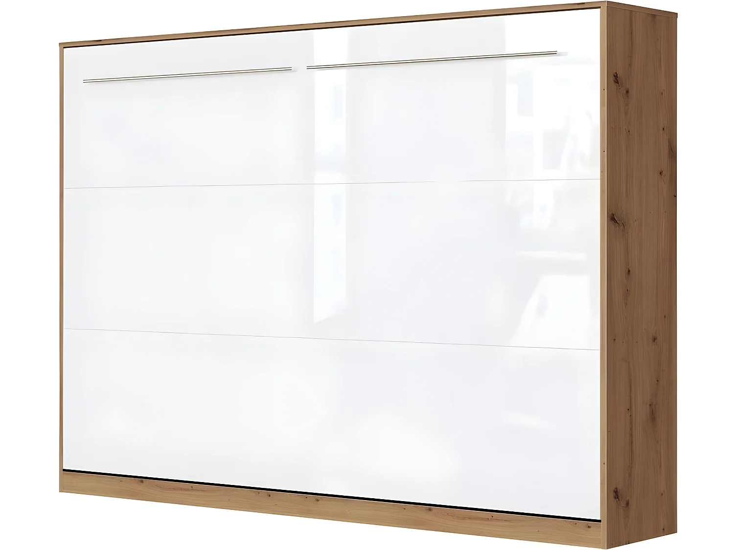Armoire Lit escamotable 140x200cm Supérieur Horizontal Lit Rabattable Lit Mural Chêne Sauvage/blanc brillant