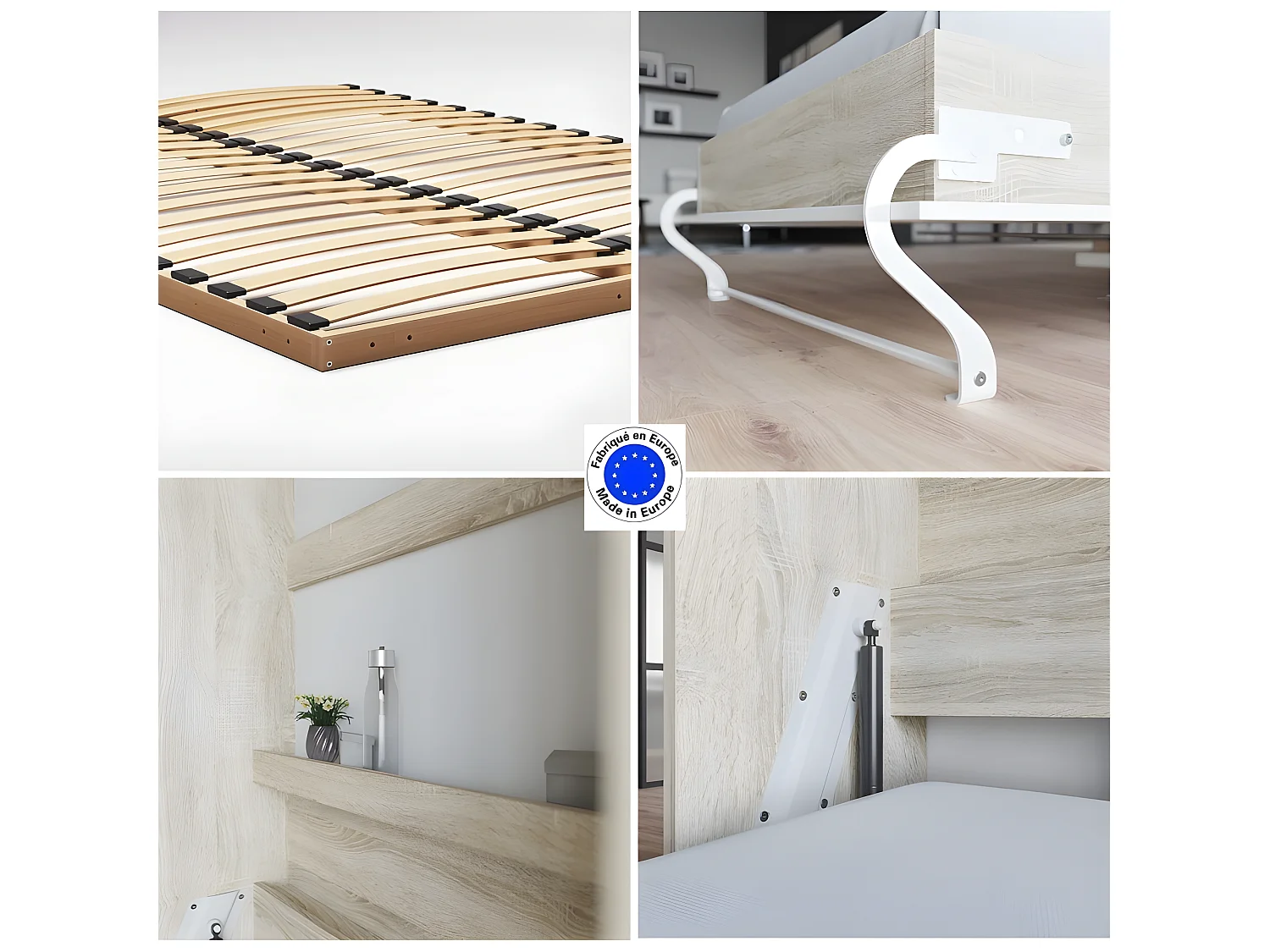 Armoire Lit escamotable 140x200cm Lit Rabattable Lit Mural Supérieur Vertical Chêne Sonoma/Blanc