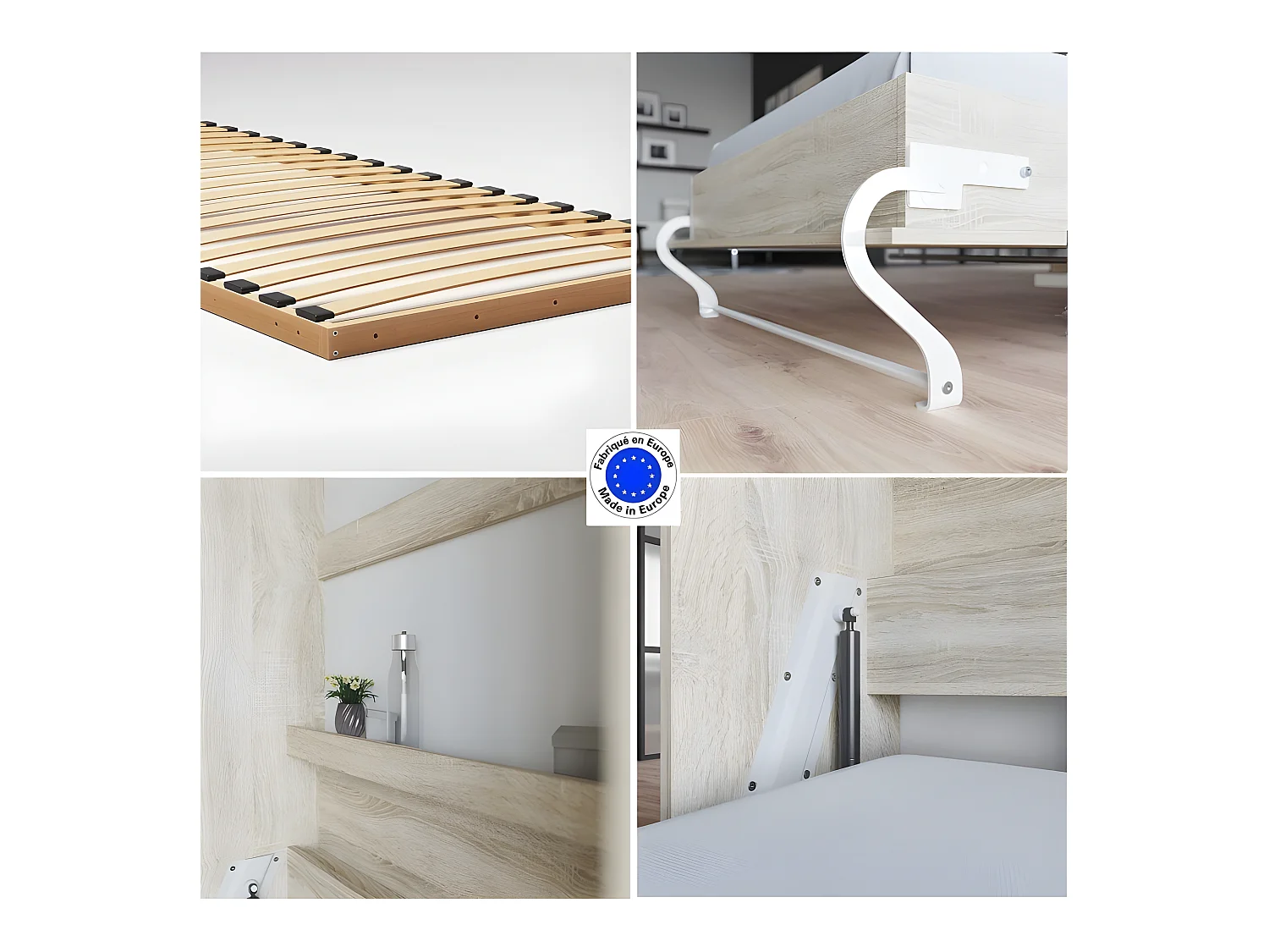 Lit escamotable +2 Placards Vertical 90x200+(100x2)cm Lit Rabattable Lit Mural Standard Chêne Sonoma//Chêne Sonoma