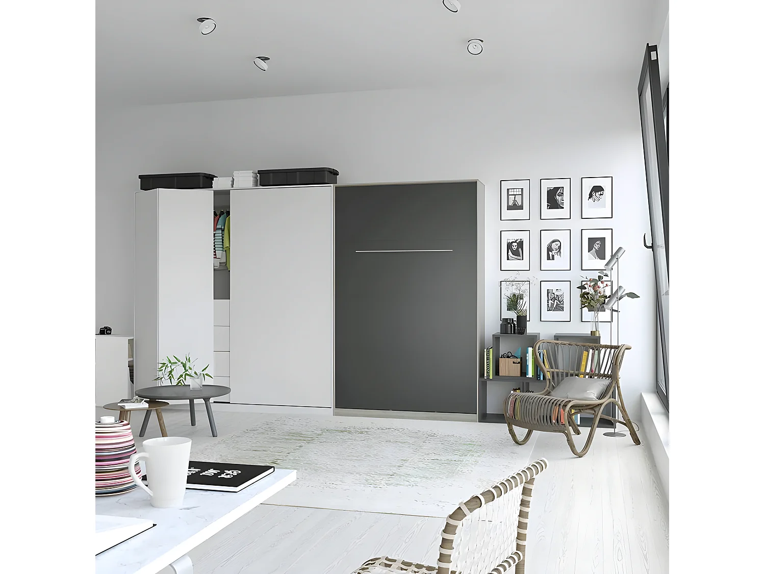 Armoire Lit escamotable 120x200cm Vertical Lit Rabattable Lit Mural Supérieur Chêne Sonoma/Anthracite