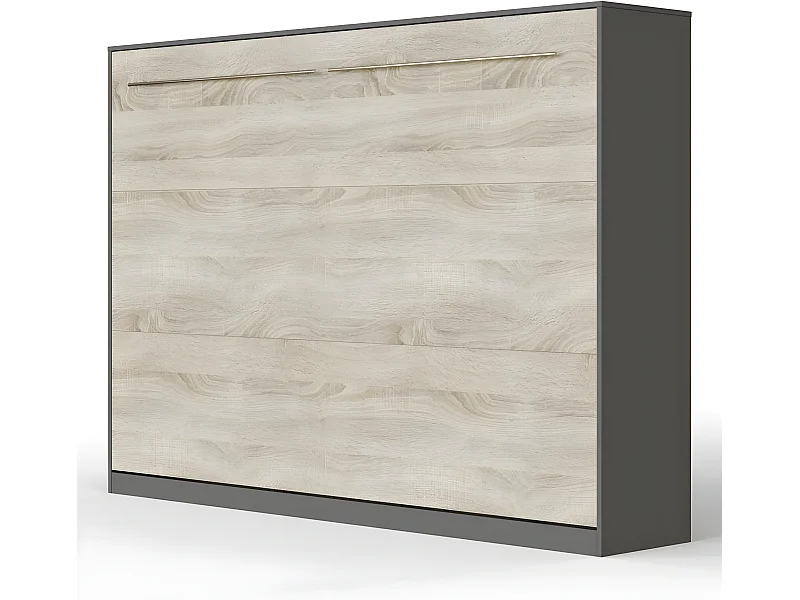 Armoire Lit escamotable 140x200cm Supérieur Horizontal Lit Rabattable Lit Mural Anthracite/Chêne Sonoma