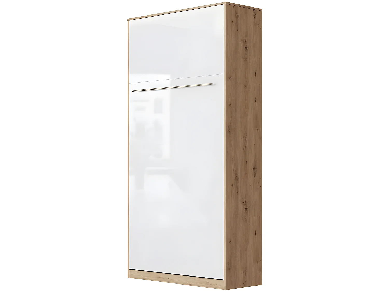 Armoire Lit escamotable 90x200cm Vertical Lit Rabattable Lit Mural Supérieur Chêne Sauvage/blanc brillant