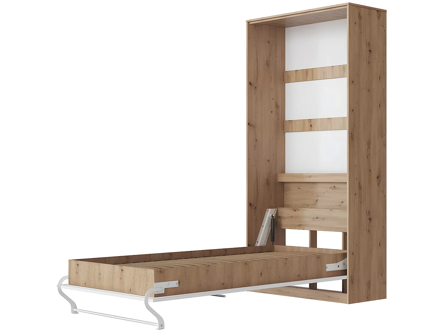 Armoire Lit escamotable 90x200cm Vertical Lit Rabattable Lit Mural Supérieur Chêne Sauvage/blanc brillant