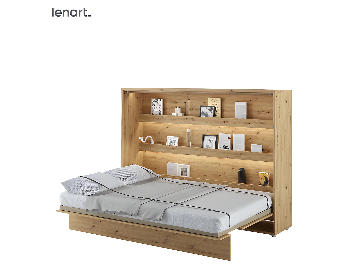 Lenart Armoire Lit escamotable Horizontal 140x200 cm Chêne artisan Lit Rabattable Lit Mural"Consus"