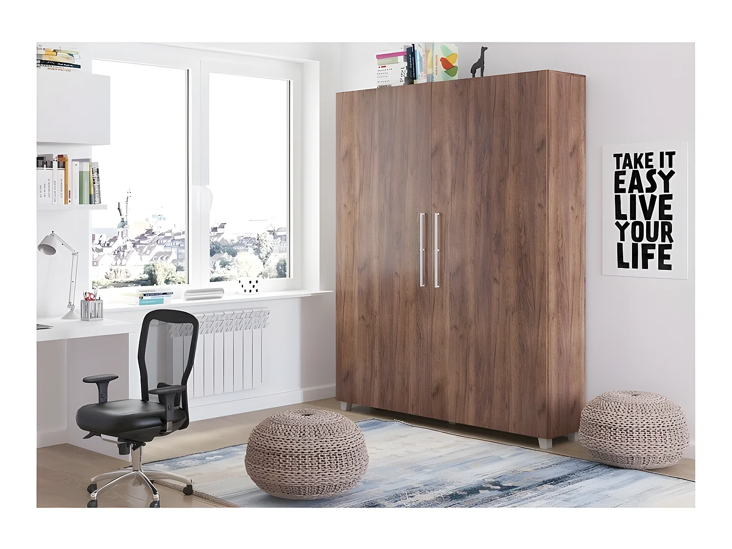 Armoire Lit escamotable Vertical 160x200 cm couleur Tabac foncé avec porte Lit Rabattable Lit Mural Todor