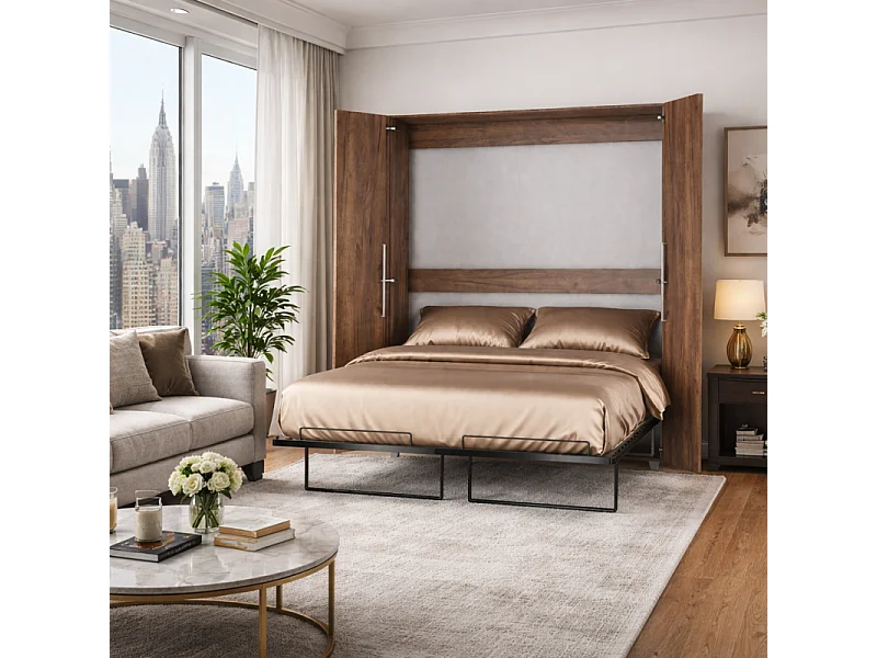 Armoire Lit escamotable Vertical 160x200 cm couleur Tabac foncé avec porte Lit Rabattable Lit Mural Todor