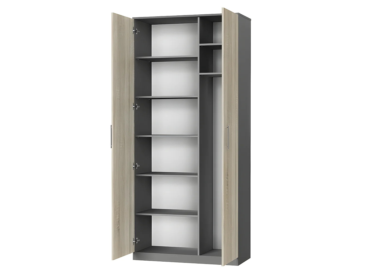 Lit escamotable +2 Placards Vertical 120x200+(100x2)cm Lit Rabattable Lit Mural Standard Anthracite/Chêne Sonoma