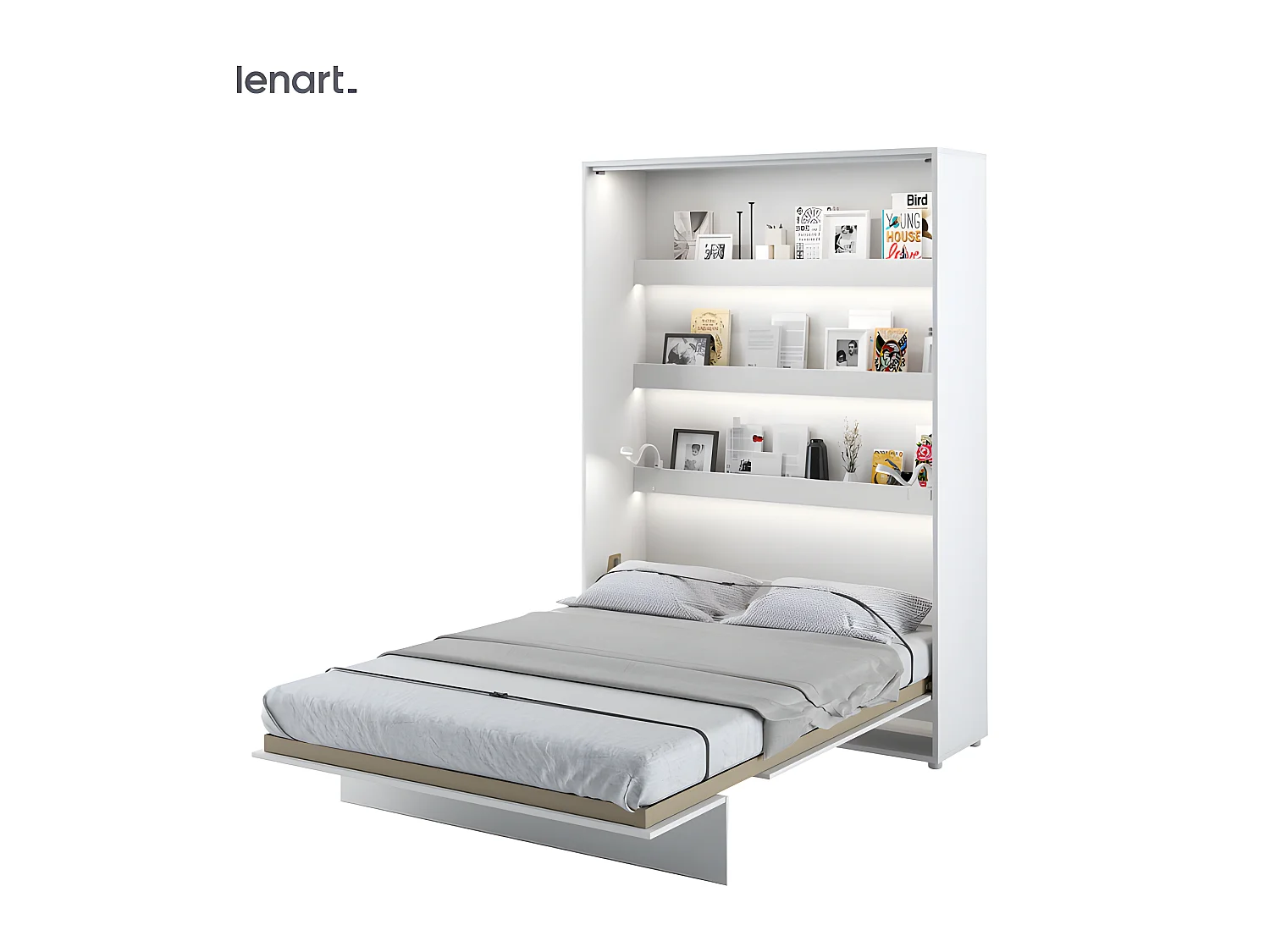 Lenart Armoire Lit escamotable +2 Placards tiroir Vertical 90x200 cm blanc brillant tiroir Lit Rabattable Lit Mural"Consus"