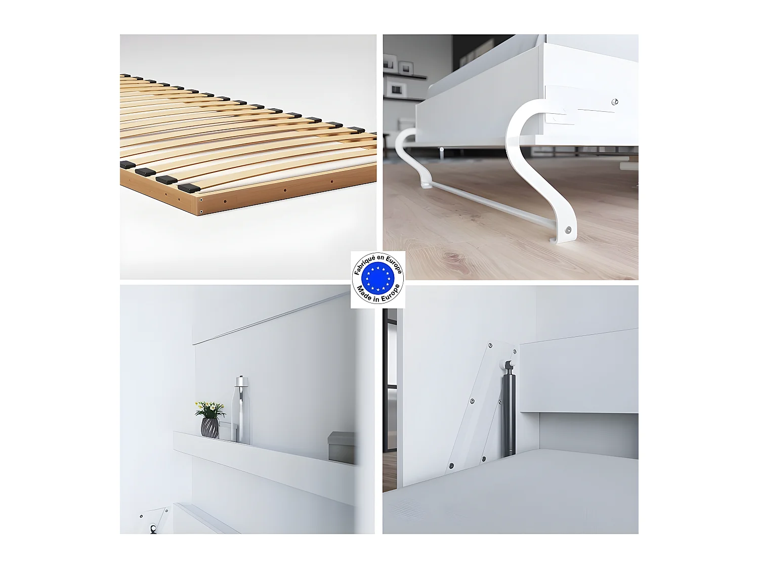 Lit escamotable +2 Placards Vertical 90x200+(80x2)cm Lit Rabattable Lit Mural Standard Blanc/blanc