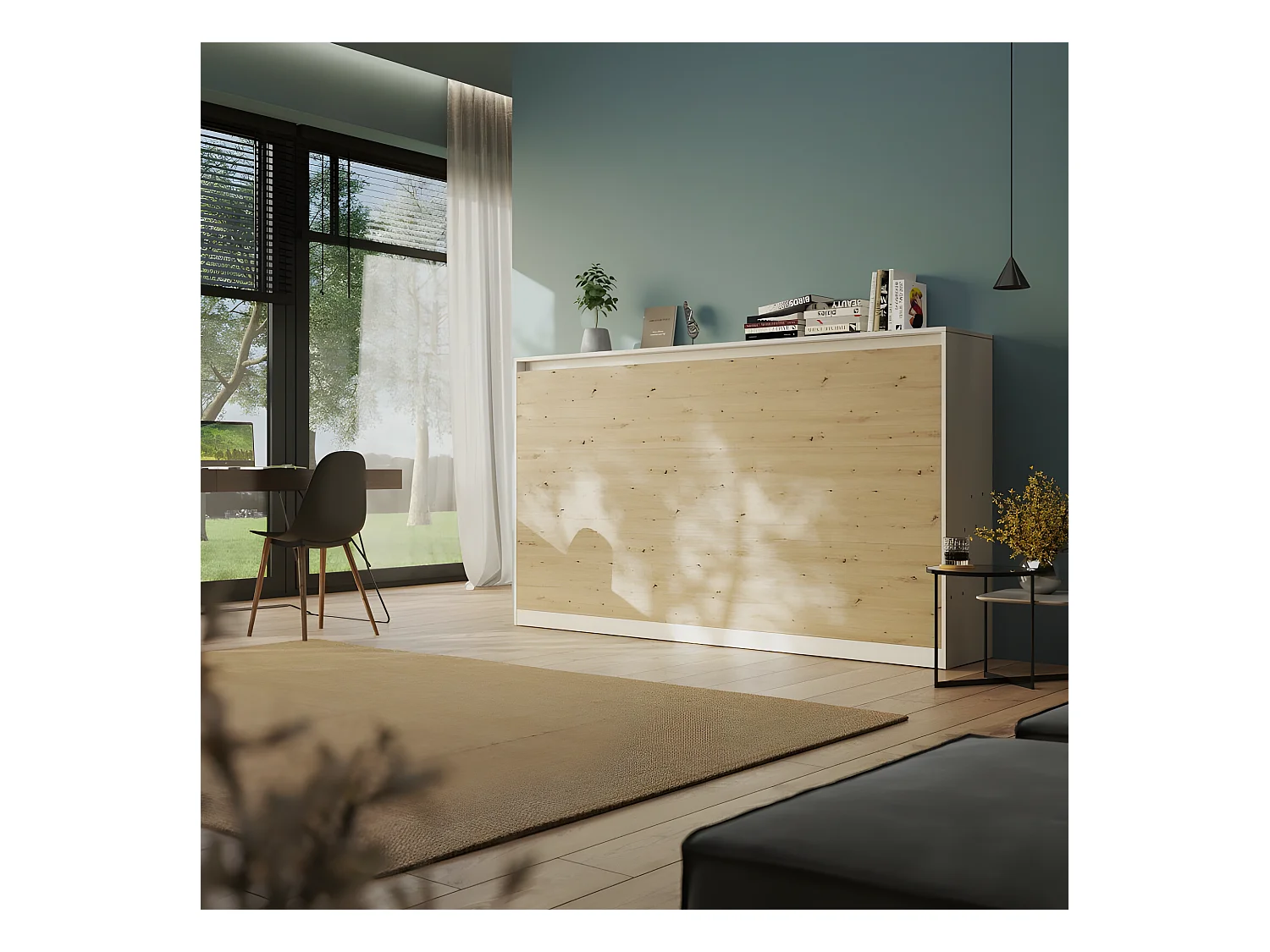 Armoire Lit escamotable 100x200cm Blanc/Chêne sauvage Horizontal Lit Rabattable Lit Mural C*Adore
