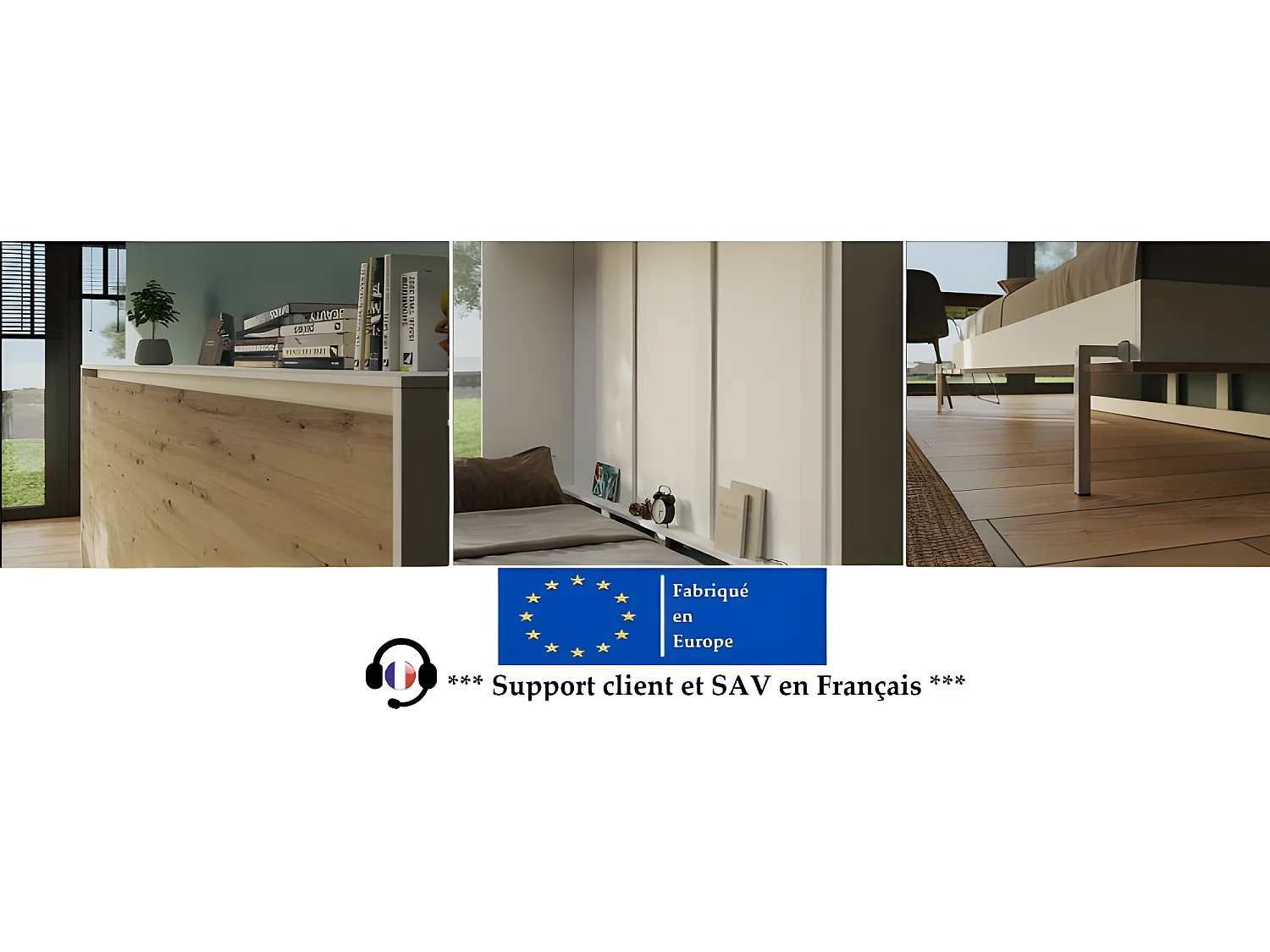 Armoire Lit escamotable 160x200cm Blanc/Chêne Sauvage Horizontal Lit Rabattable Lit Mural C*Adore