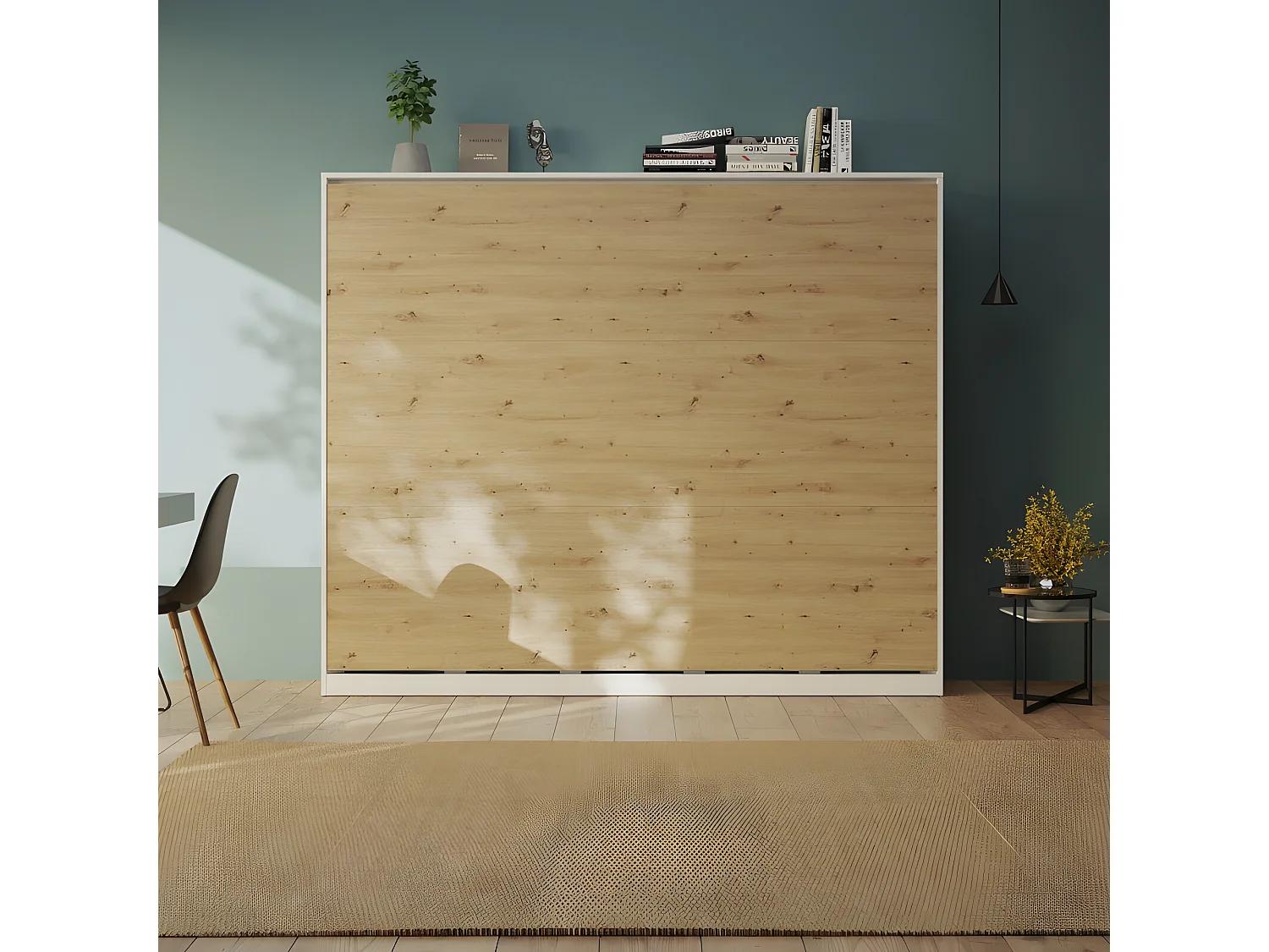 Armoire Lit escamotable 160x200cm Blanc/Chêne Sauvage Horizontal Lit Rabattable Lit Mural C*Adore