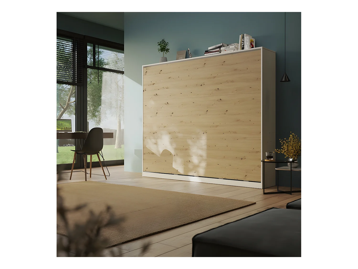 Armoire Lit escamotable 160x200cm Blanc/Chêne Sauvage Horizontal Lit Rabattable Lit Mural C*Adore