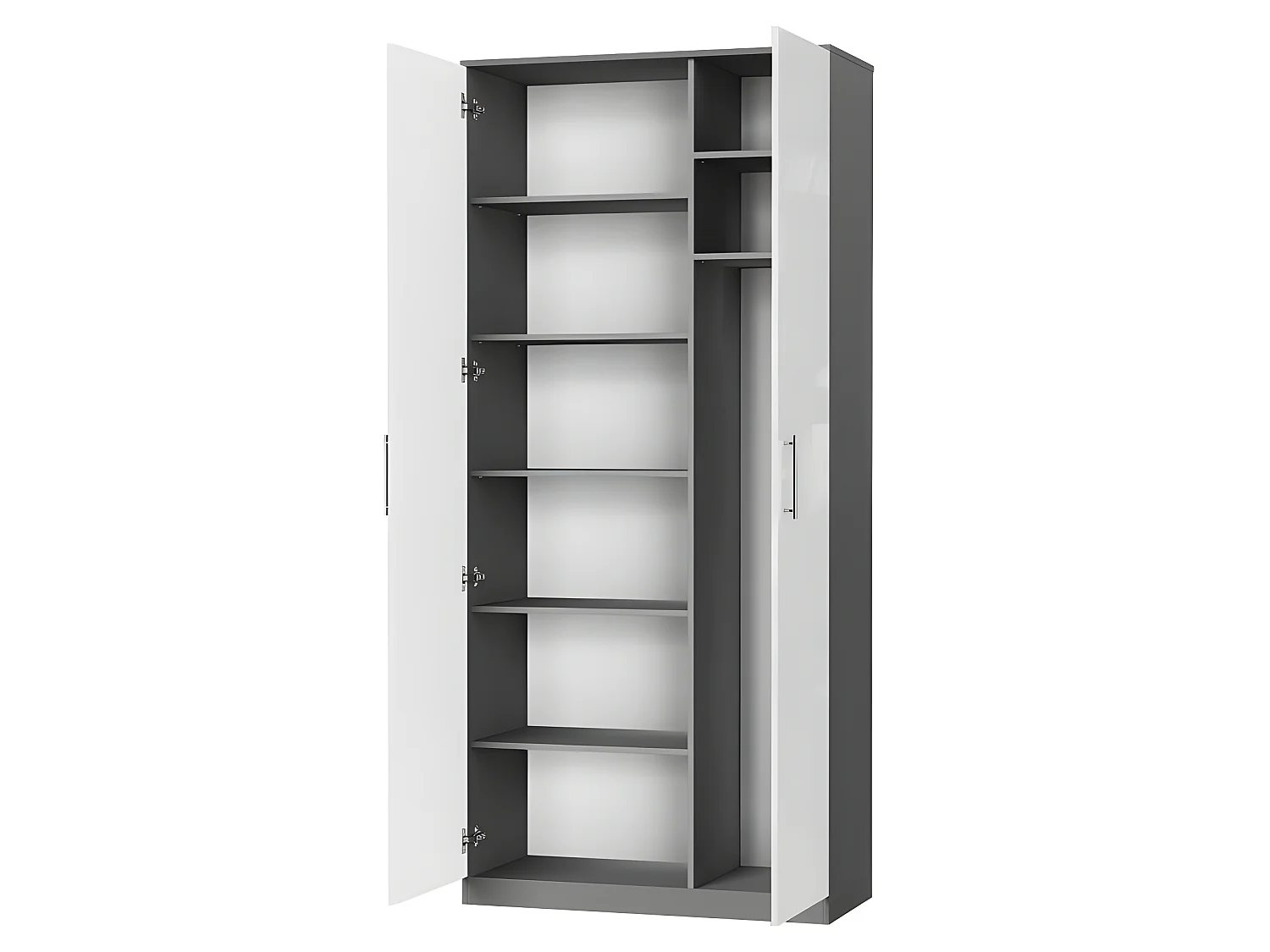 Lit escamotable +2 Placards Vertical 90x200+(100x2)cm Lit Rabattable Lit Mural Standard Anthracite/blanc brillant