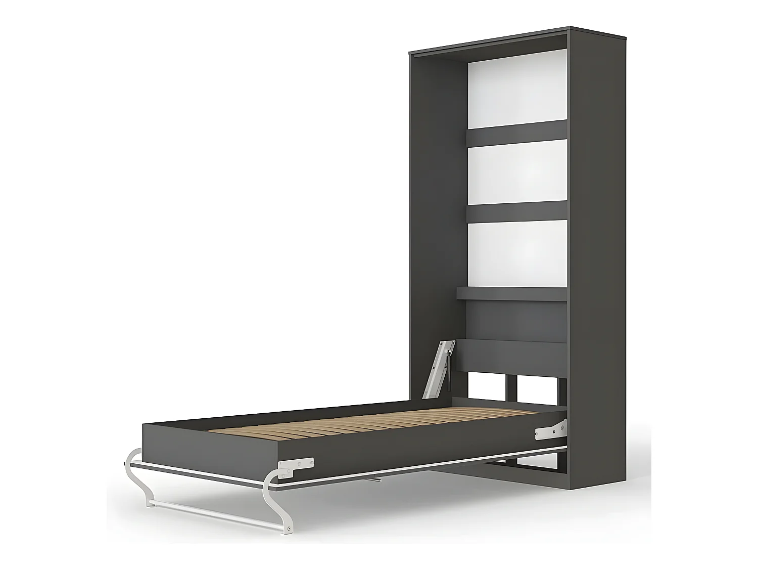 Armoire Lit escamotable 90x200cm Vertical Lit Rabattable Lit Mural Supérieur Anthracite/Anthracite brillant