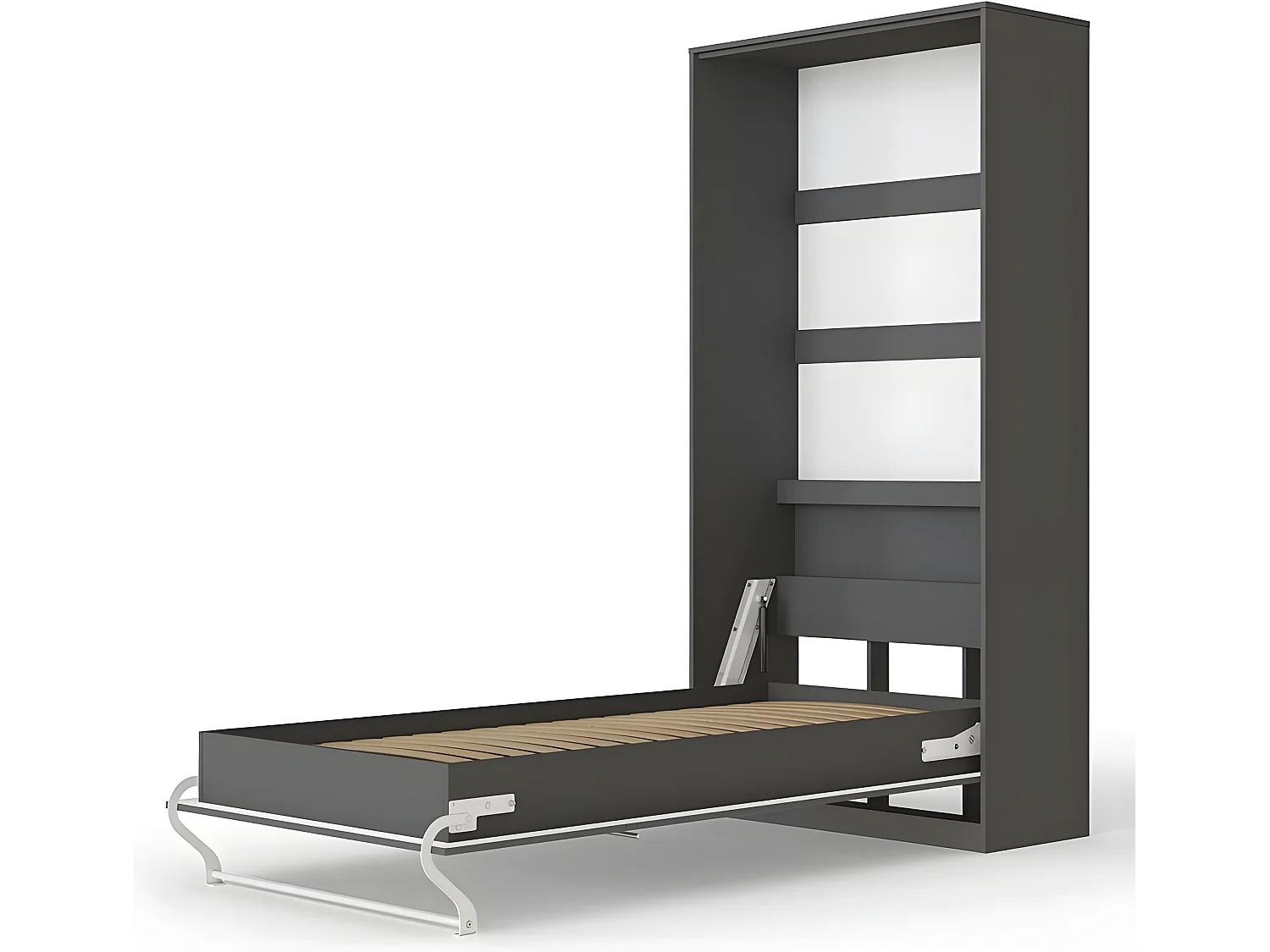 Armoire Lit escamotable 90x200cm Vertical Lit Rabattable Lit Mural Supérieur Anthracite/Anthracite brillant