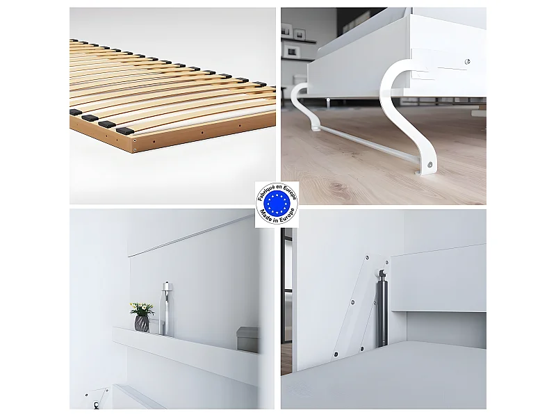 Armoire Lit escamotable 90x200cm Vertical Lit Rabattable Lit Mural Supérieur Blanc/blanc