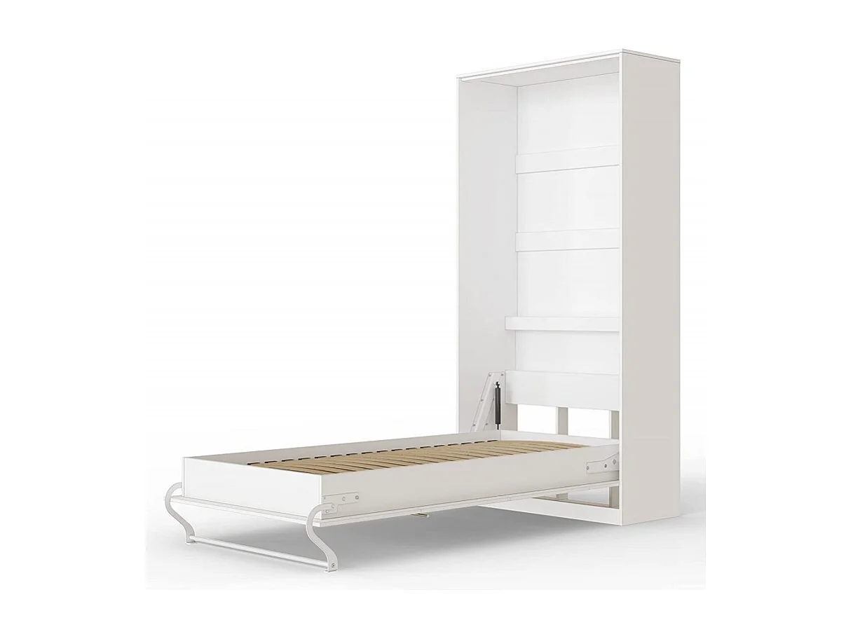 Armoire Lit escamotable 90x200cm Vertical Lit Rabattable Lit Mural Supérieur Blanc/blanc