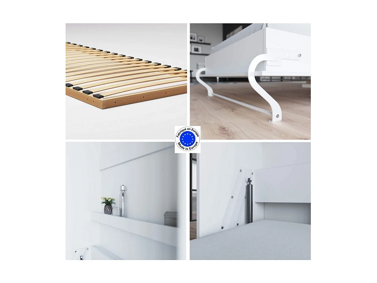 Armoire Lit escamotable 90x200cm Vertical Lit Rabattable Lit Mural Supérieur Blanc/blanc