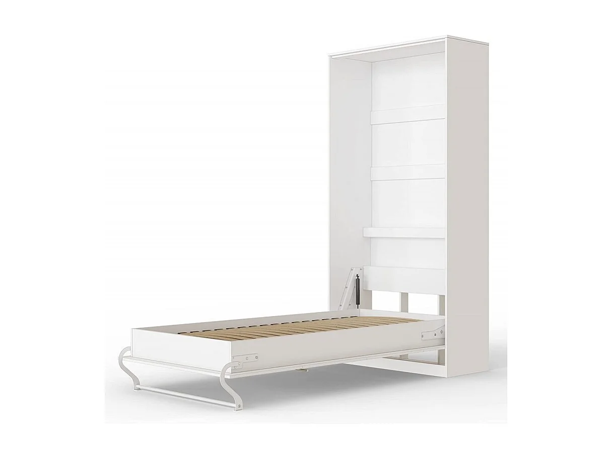 Armoire Lit escamotable 90x200cm Vertical Lit Rabattable Lit Mural Supérieur Blanc/blanc