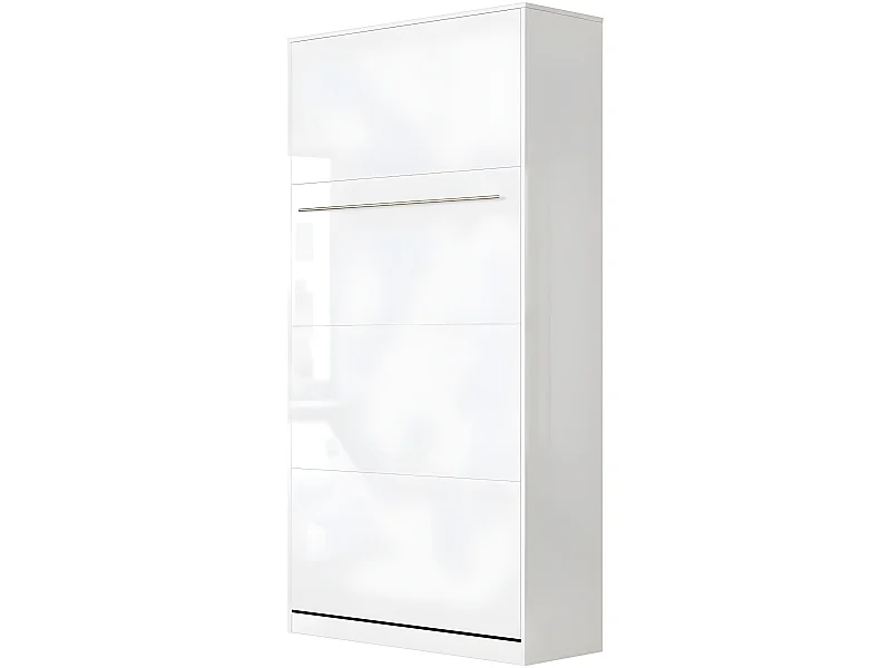 Armoire Lit escamotable 90x200cm Vertical Lit Rabattable Lit Mural Supérieur Blanc/Blanc brillant