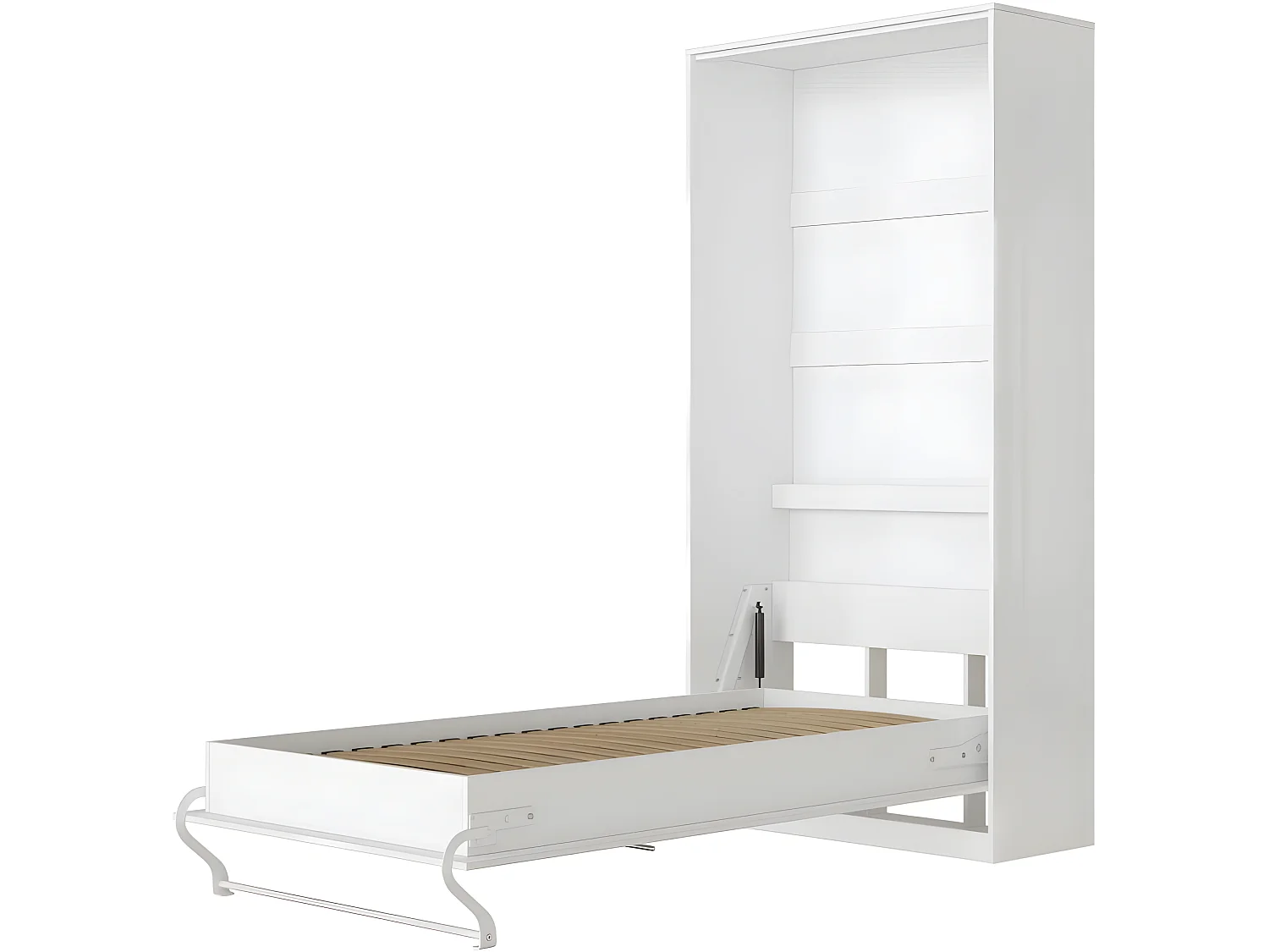 Armoire Lit escamotable 90x200cm Vertical Lit Rabattable Lit Mural Supérieur Blanc/Blanc brillant