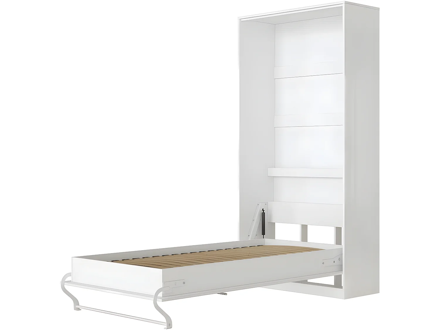 Armoire Lit escamotable 90x200cm Vertical Lit Rabattable Lit Mural Supérieur Blanc/Blanc brillant