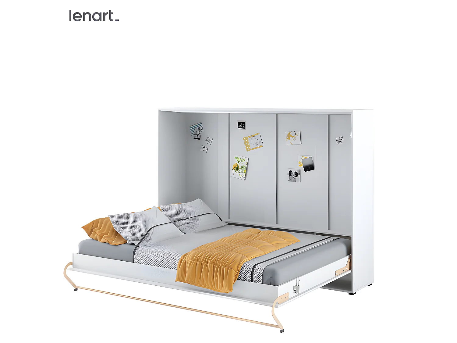 Lenart Armoire Lit escamotable Horizontal 90x200 cm Blanc brillant Lit Rabattable Lit Mural Consus pro