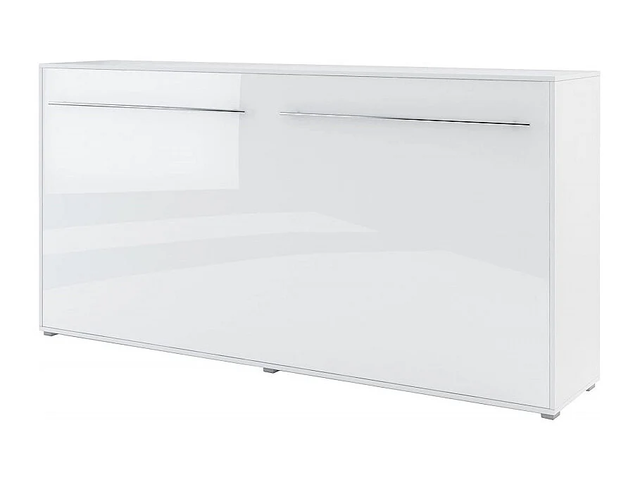 Lenart Armoire Lit escamotable Horizontal 90x200 cm Blanc brillant Lit Rabattable Lit Mural Consus pro