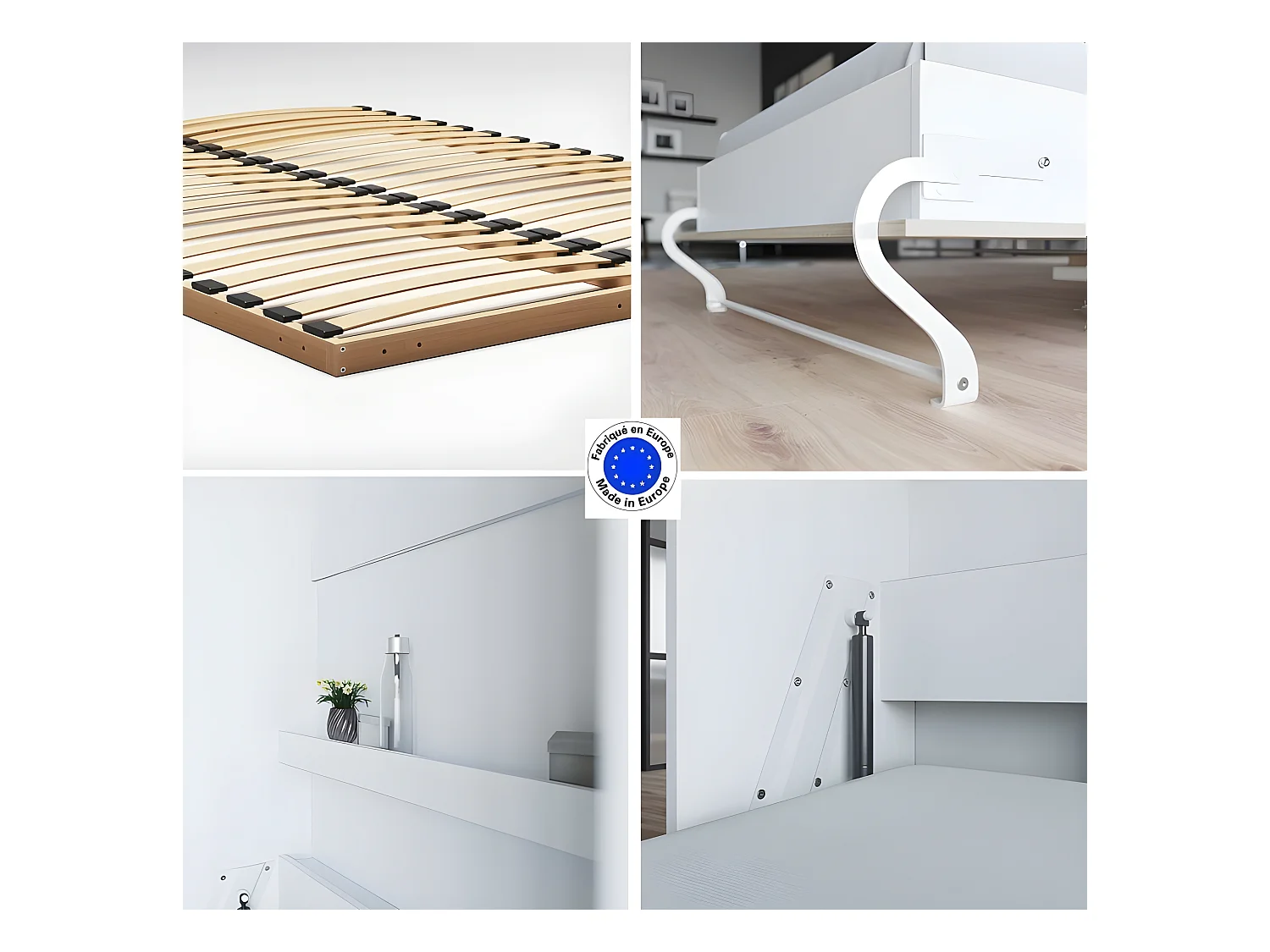 Lit escamotable +2 Placards Vertical 140x200+(80x2)cm Lit Rabattable Lit Mural Standard Blanc /Chêne Sonoma