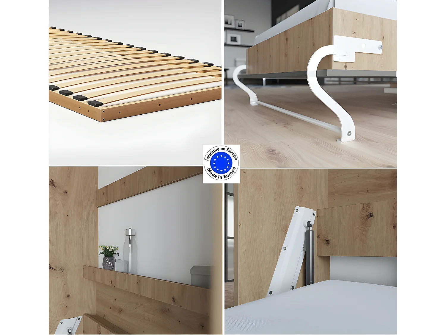 Armoire Lit escamotable 90x200cm Vertical Lit Rabattable Lit Mural Supérieur Chêne Sauvage/Anthracite