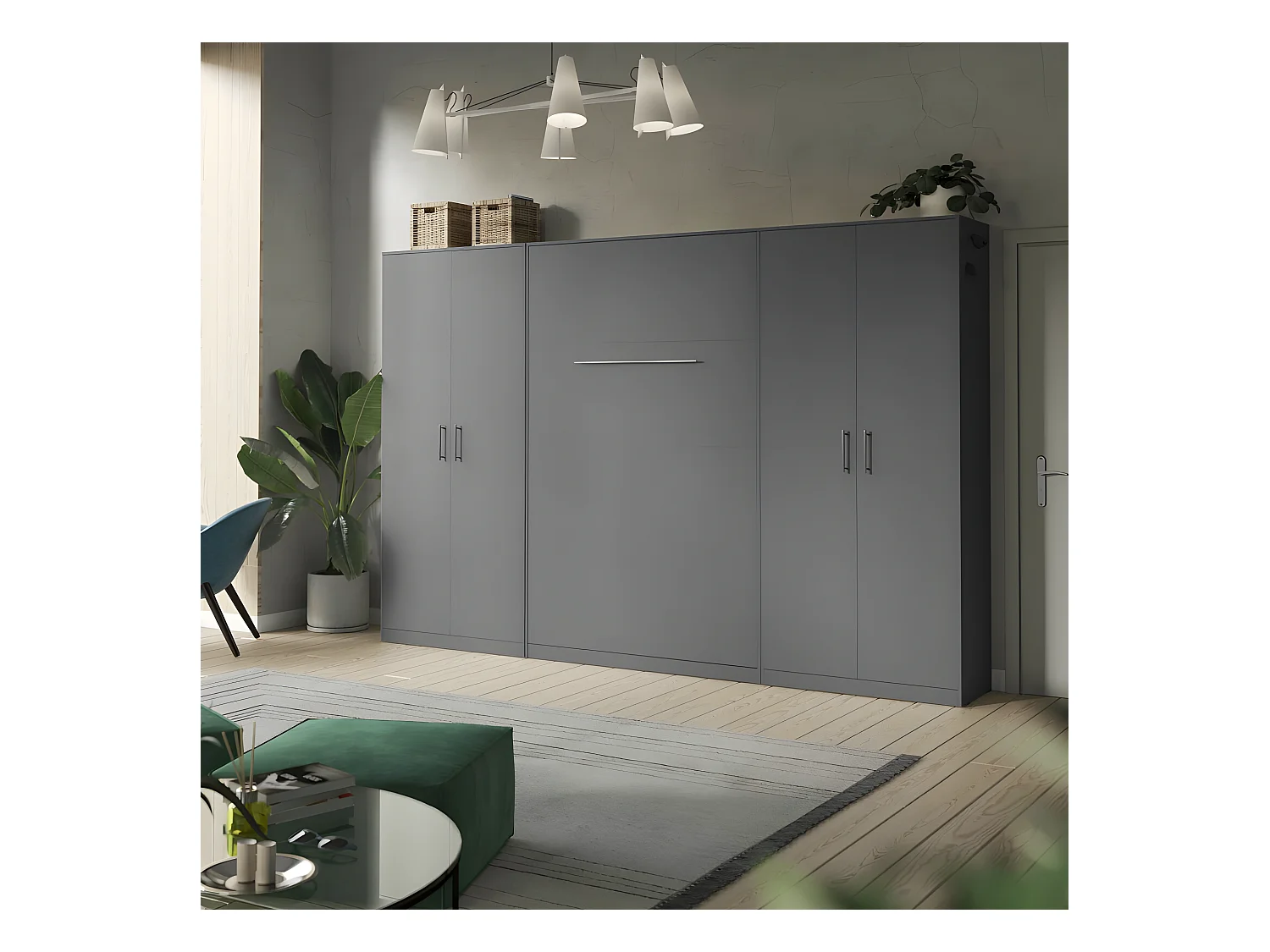 Lit escamotable +2 Placards Vertical 140x200+(100x2)cm Lit Rabattable Lit Mural Standard Anthracite/Anthracite