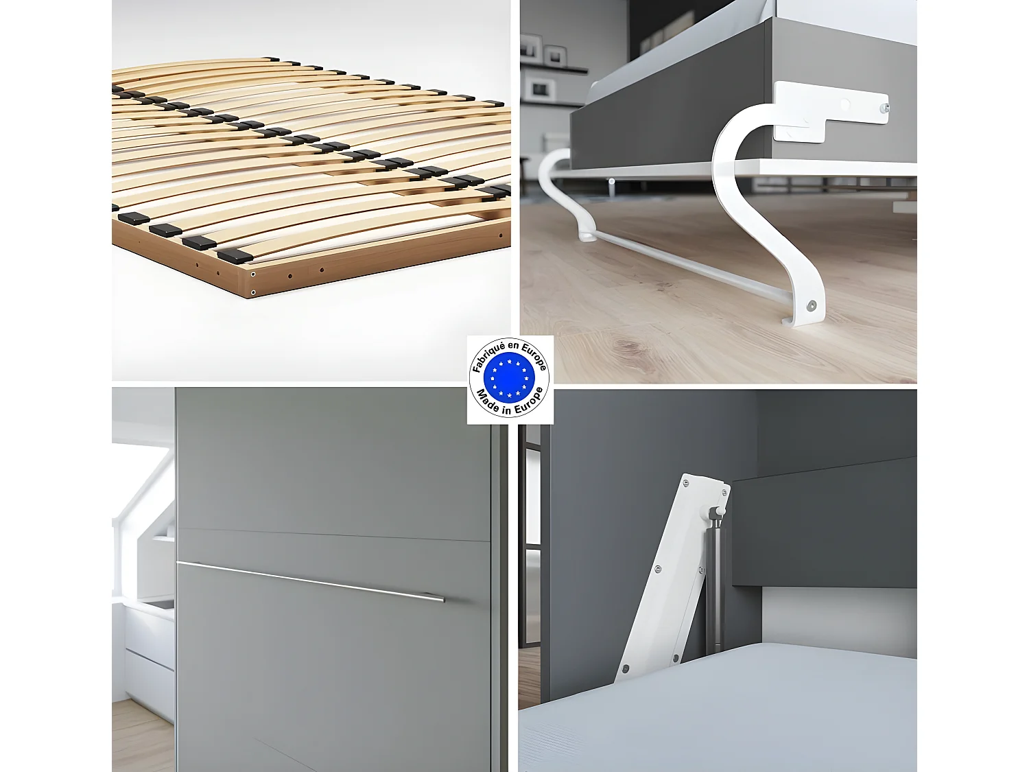 Lit escamotable +2 Placards Vertical 140x200+(100x2)cm Lit Rabattable Lit Mural Standard Anthracite/Anthracite