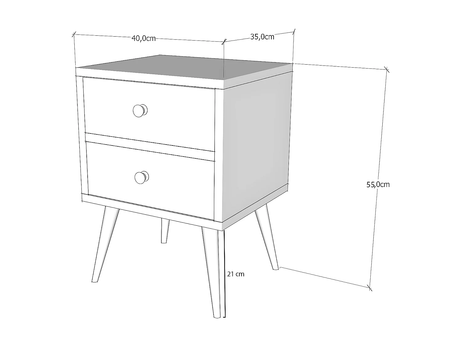Mesilla de noche Kailua 150, Blanco|Nuez, Número de cajones: 2.00, 55x40x35cm