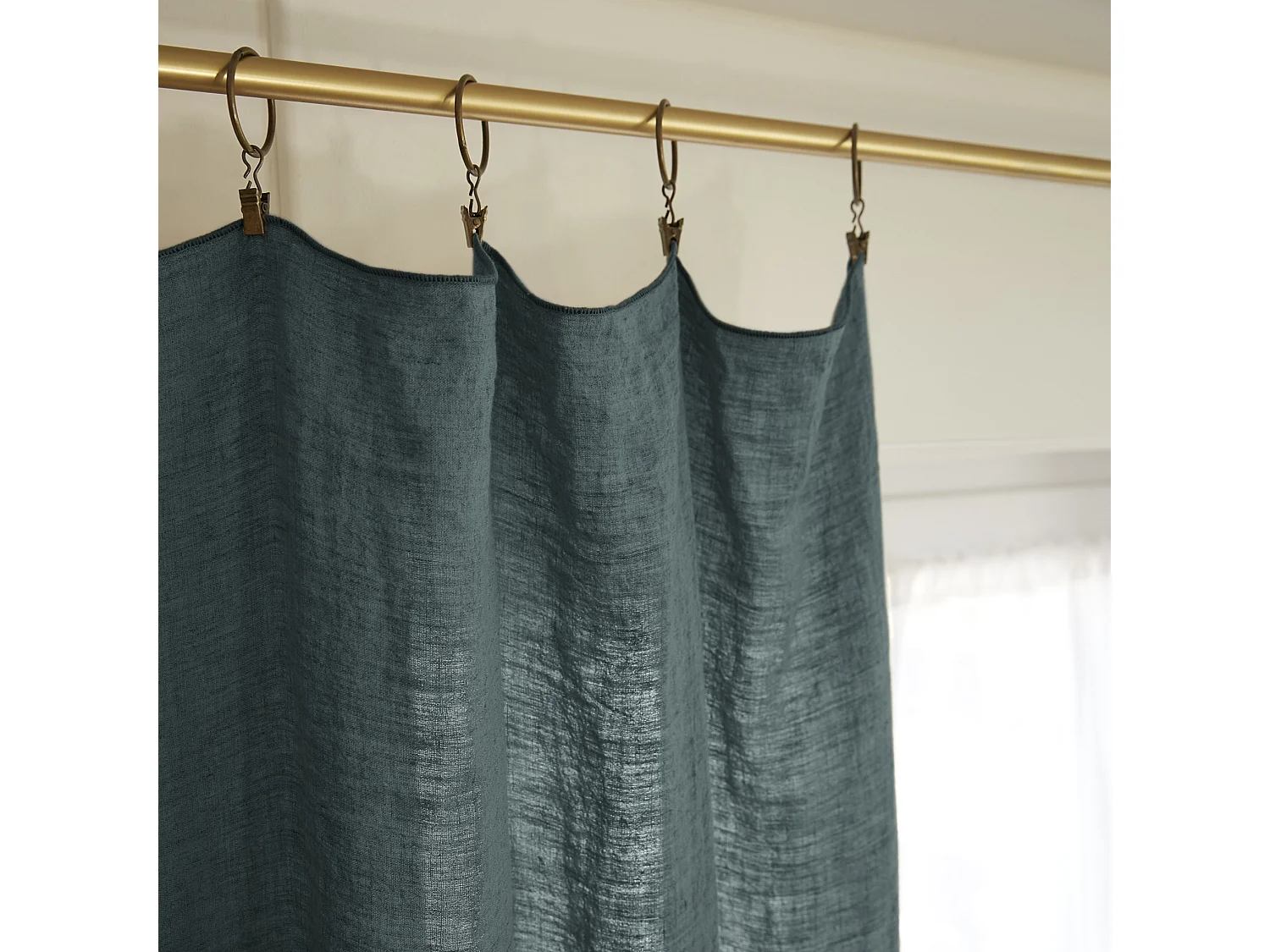 Rideau à pinces ajustable lin 140x270 cm gris