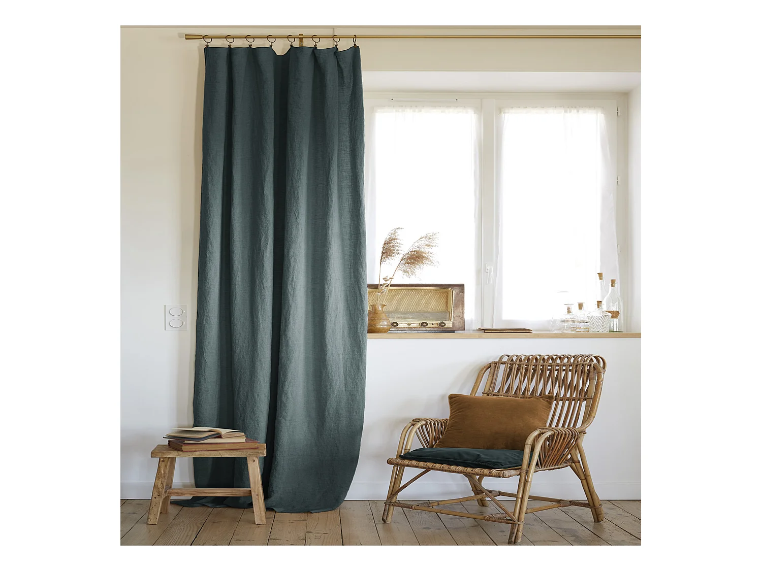 Rideau à pinces ajustable lin 140x270 cm gris