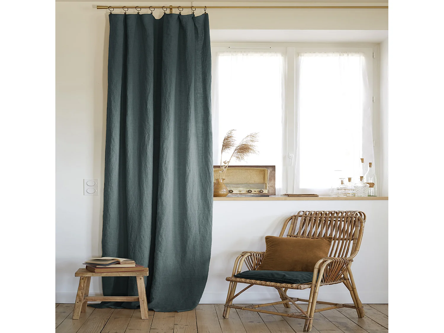 Rideau à pinces ajustable lin 140x270 cm gris