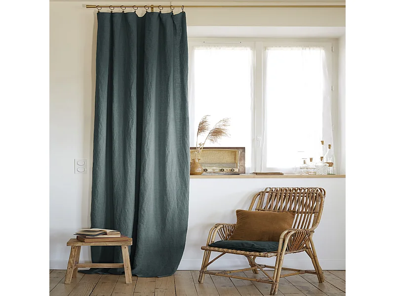 Rideau à pinces ajustable lin 140x270 cm gris