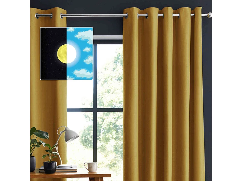 Rideau occultant à œillets jaune moutarde 140x260