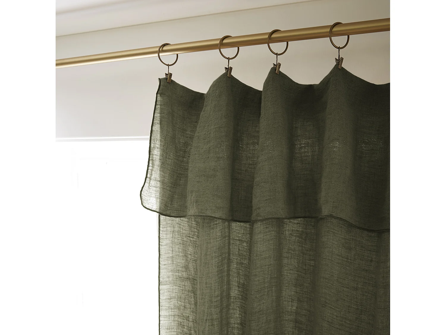 Rideau à pinces ajustable lin 140x270 cm kaki